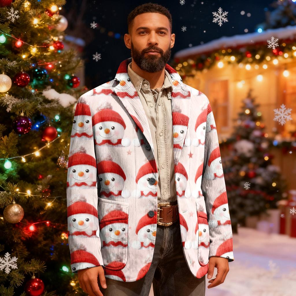 Herren Hässlicher Weihnachten Kord Warmtaschen Anzugjacke Strickjacke Herren Freizeitanzug