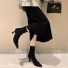 Braune kurze Stiefel Damen hochhackig dünn Absatz Wildleder spitz Reißverschluss hinten 2025 neu Winter Koreanische Version elastische dünne Stiefel