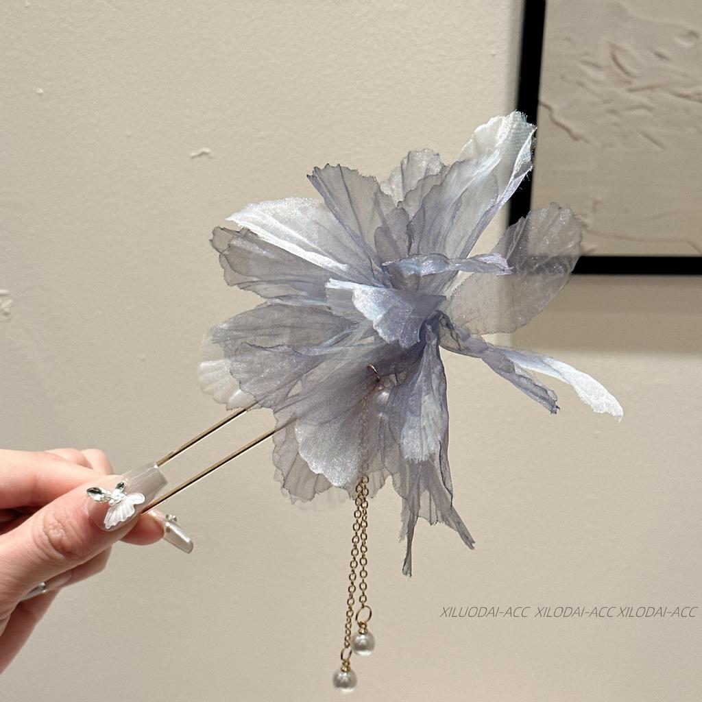 Premium Mesh & Leaf U-Shaped Hairpin: Elegant Ancient & Modern Chinese Style for Women.