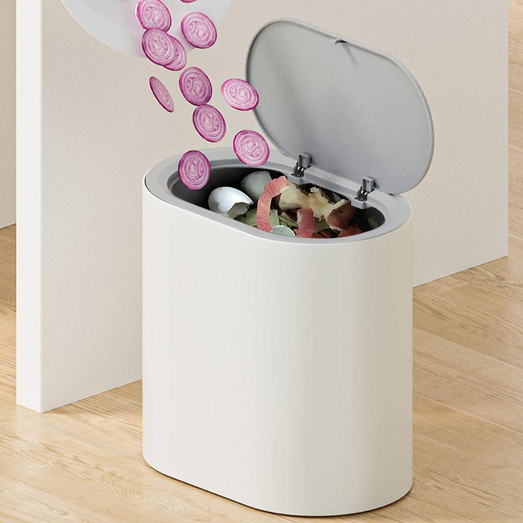 Trash Bin Press Top Waste Basket Bathroom Trash Can with Lid Stylish Slim Garbage Can Compact Spaces Wastebasket for Kitchen