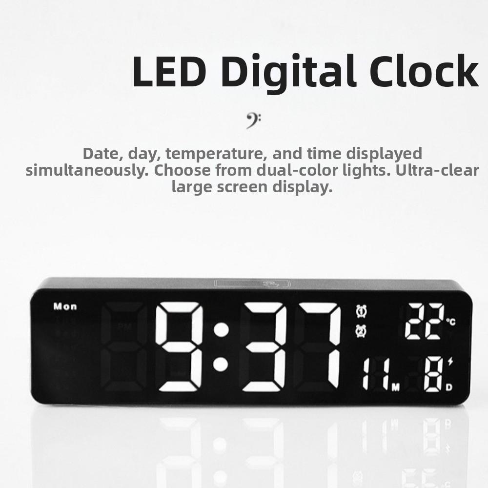 Temperature Display LED Digital Alarm Clock Week Display Dual Alarms Digital Wall Clock Touch Control Smart Brightness