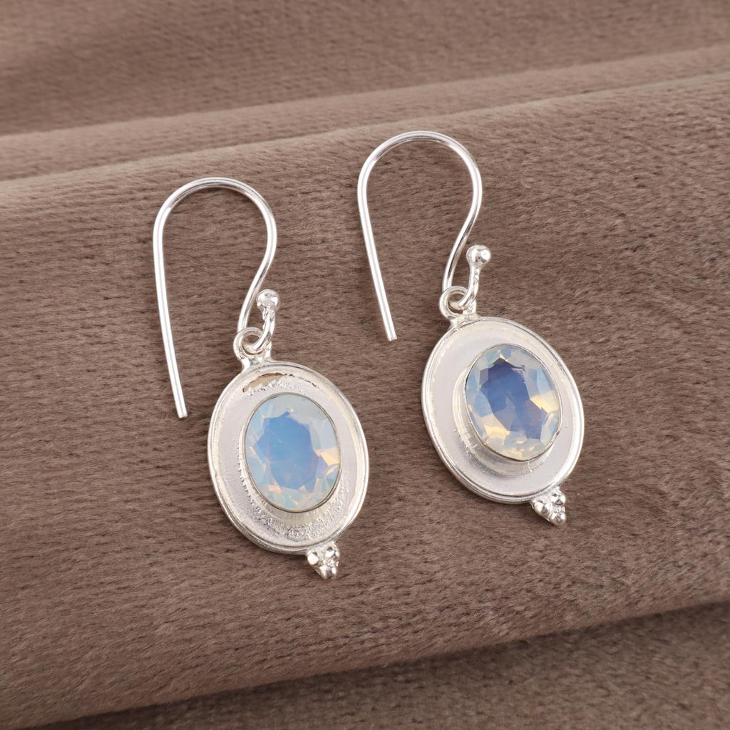 Milky Opal Gemstone Jewelry, 925 Solid Sterling Silver Earrings, Handmade Gorgeous Silver Earrings, Boho Opal Earrings For Love