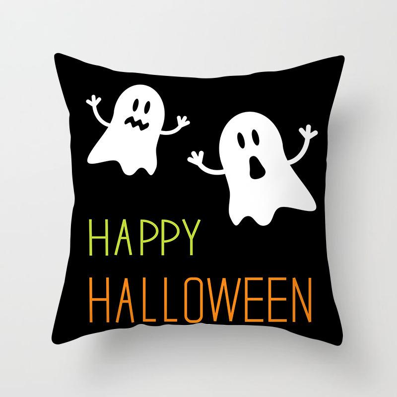 New Halloween Skull Pillow Black and White Pumpkin Print Pillow Case Peach Velvet Labeled Cushion