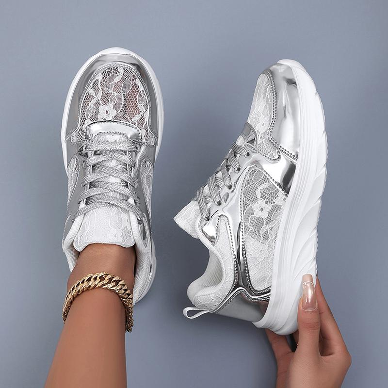 TUINANLE Women's Fashion Shoes: Shimmering Silver Styles, Dazzling Sneakers, and Trendy Casual Lace-up Sneakers