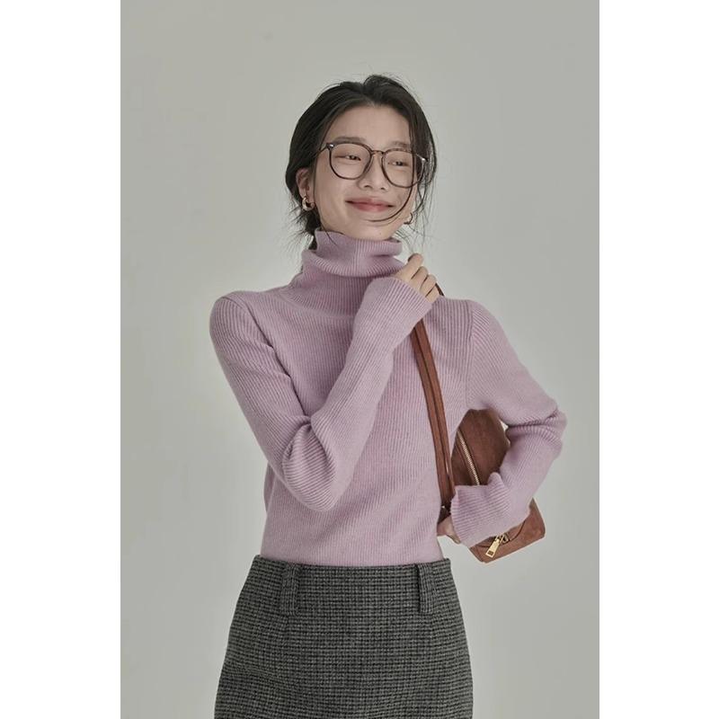turtleneck long-sleeved knitted sweater women's autumn and winter top fashionable basic sweater solid color inner bottoming shirt