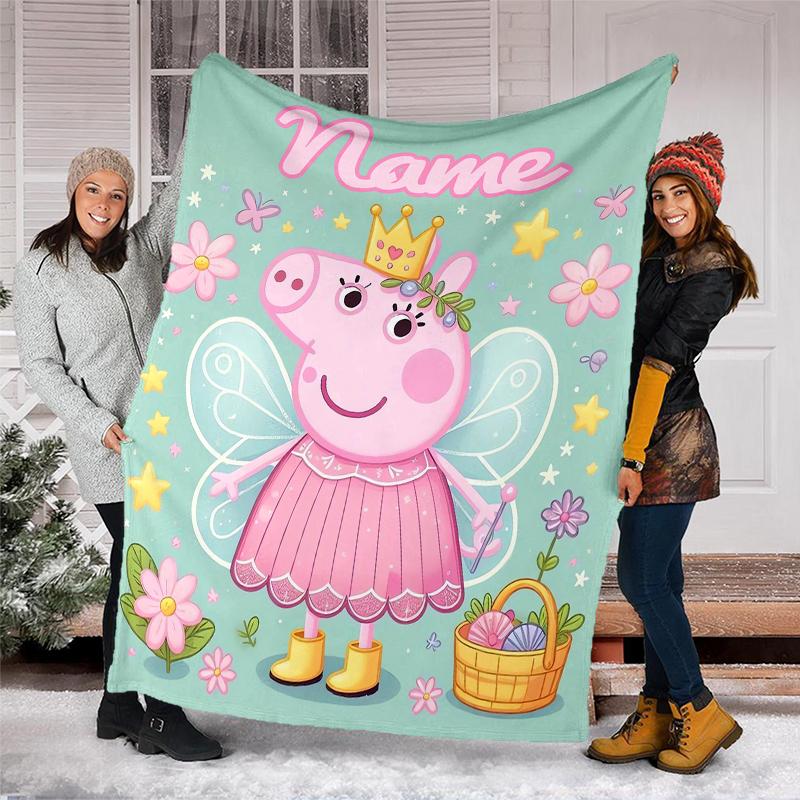 Personalized Custom Name Blanket - Peppa Pig Print Design,Blanket for Sofa,Bed,Travel,Camping - Soft and Warm, Great Gift