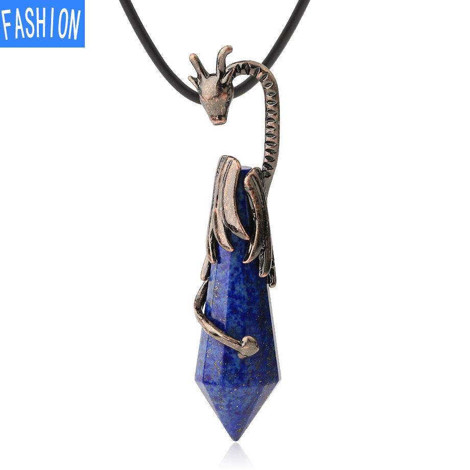 

Европейская и американская древняя мифология Дракон вокруг колонны Кулон из натурального кристалла Модное индивидуальное мужское и женское каменное ожерелье lapis lazuli rope