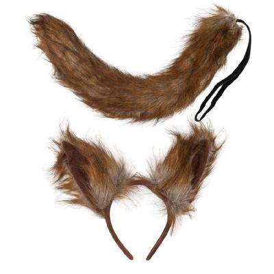 Conjunto de Tiara com Cauda de Lobo e Orelhas de Lobo Headwear de Orelhas de Raposa Cauda de Animal de Pelúcia Conjunto de Cosplay de Raposa