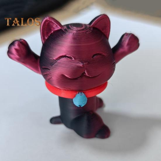 3D Printed Telescopic Cat Figurine Mini Fortune Cat Figure Simulated Animal Model Toy Home Office Bookshelf Desktop Decoration Ornament