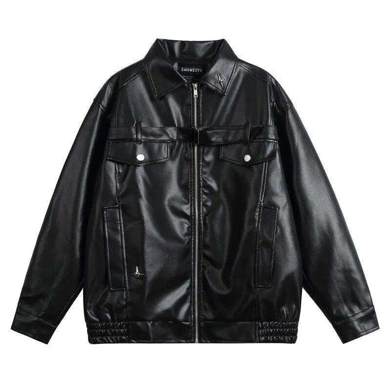

High Quality PU Leather Men s Jacket Solid Color Multi Pocket Zipper Lapel Coat Couple Street Fashion Motorcycle Tops Jaqueta