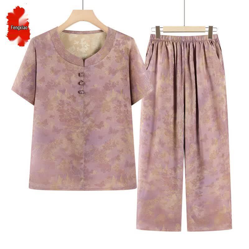Elderly Women s Chinese Style Summer Shirt & Pants Set 4XL