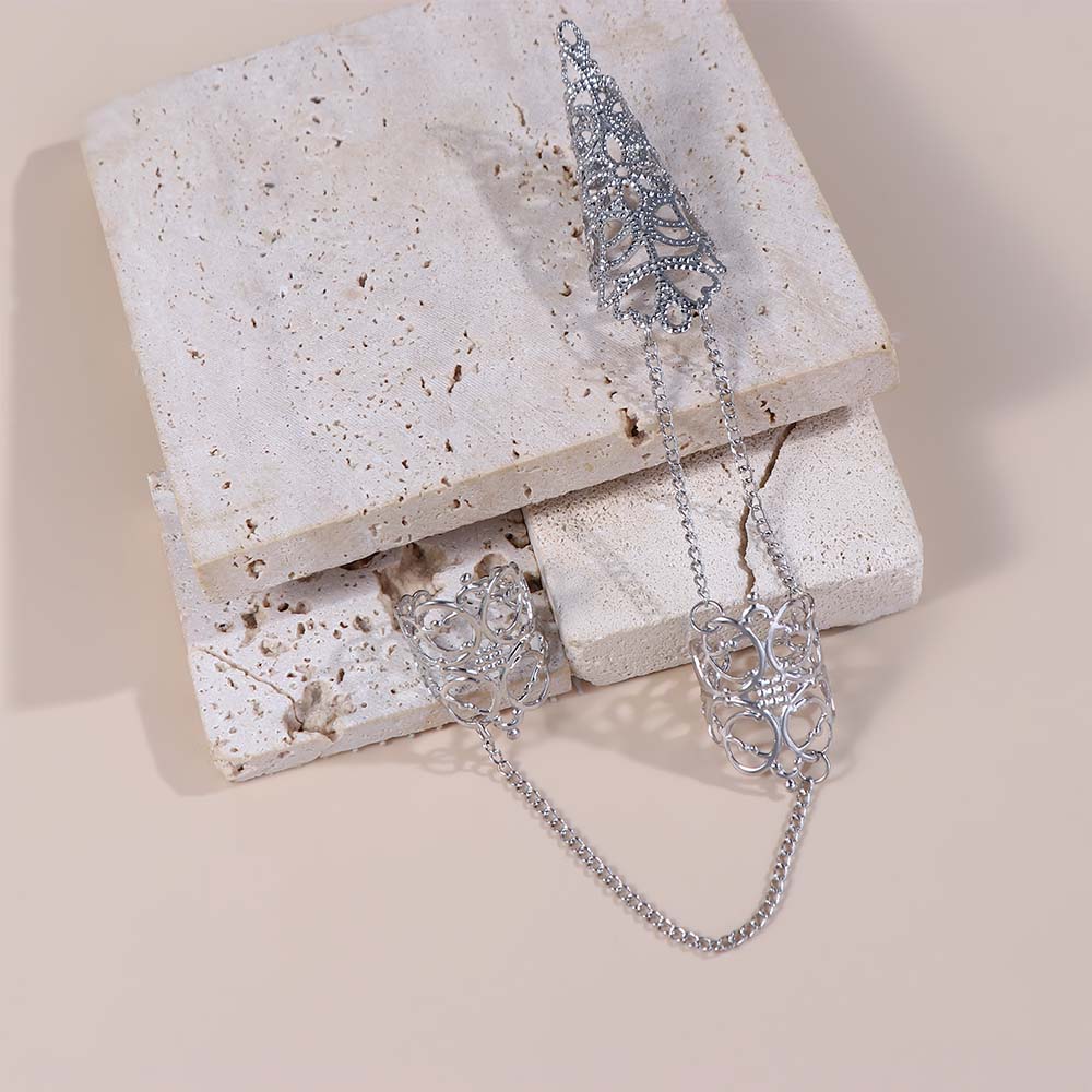 Cone Party Tassels Triangle Crown Finger Bracelet Chain Women Jewelry Finger Ring Nail Cover Rings