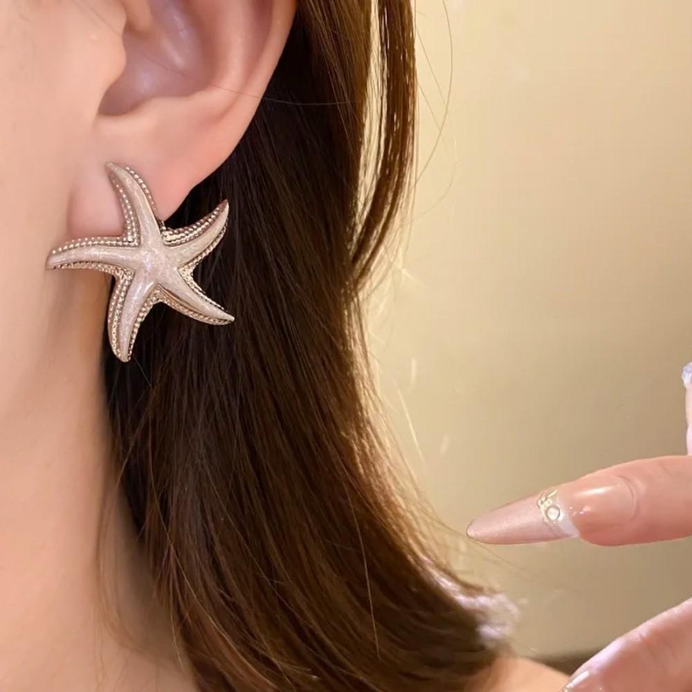 Star Starfish Stud Earrings Geometric Korean Style Earrings Cute Starfish Ear Studs  Beach Vacation