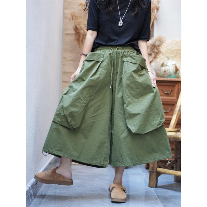 

Big Pocket Loose Cargo Pants Female Summer Streetwear Casual Short Pants Women Streetwear Women Wide Leg Pants 2025 S зелений