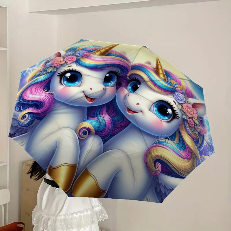 1pc Unicorn Friends: Magical Night Umbrella with Plastic Handle,Suitable for All Seasons Home Travel Outdoor UmbrellaDD277