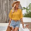 Women Casual V-Neck Loose Pullover Top Half Sleeved Blouse Solid Color Spring Summer Shirt S-XL