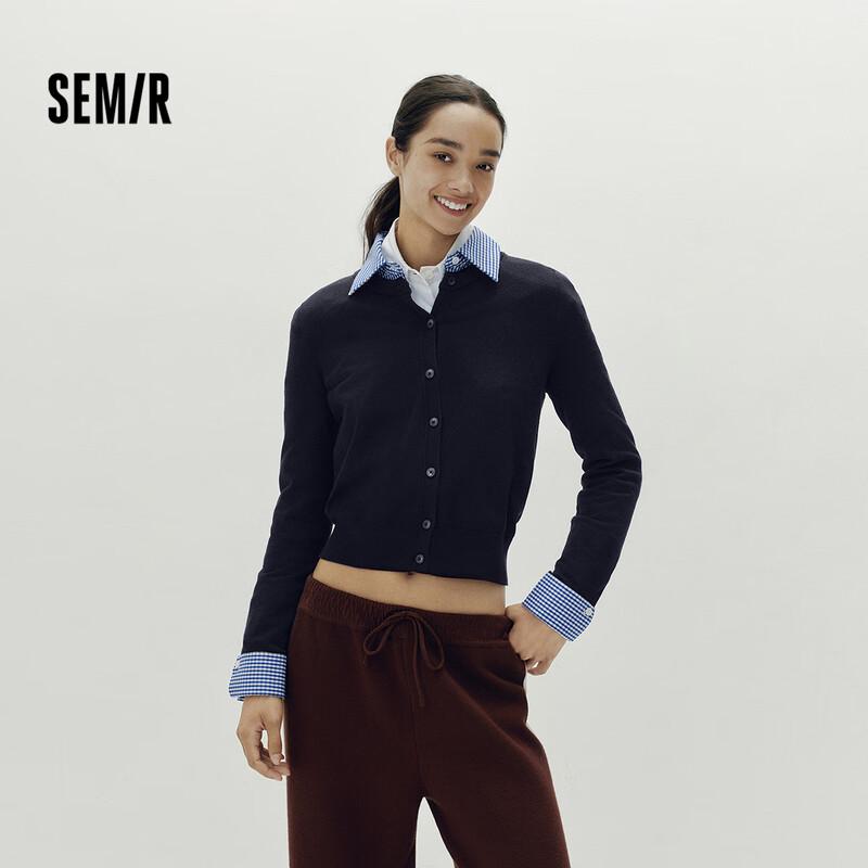 Semir Women's Plaid Shirt Collar Knitted Cardigan