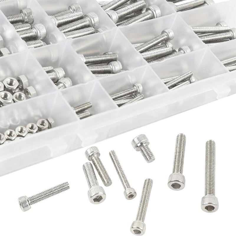 320pcs High Strengths Corrosions Resistant Stainless Steel 304 Fastener Multiple Sizes Nuts Bolts In Organized Case