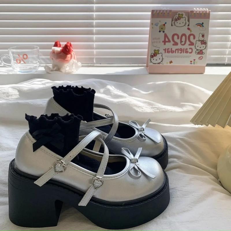 Women Shoes Japanese Style Jk Skirts Shoes Sweet Bow Mary Jane Shoes Quality Patent Leather Thick Heel Single Shoe Zapatos Mujer