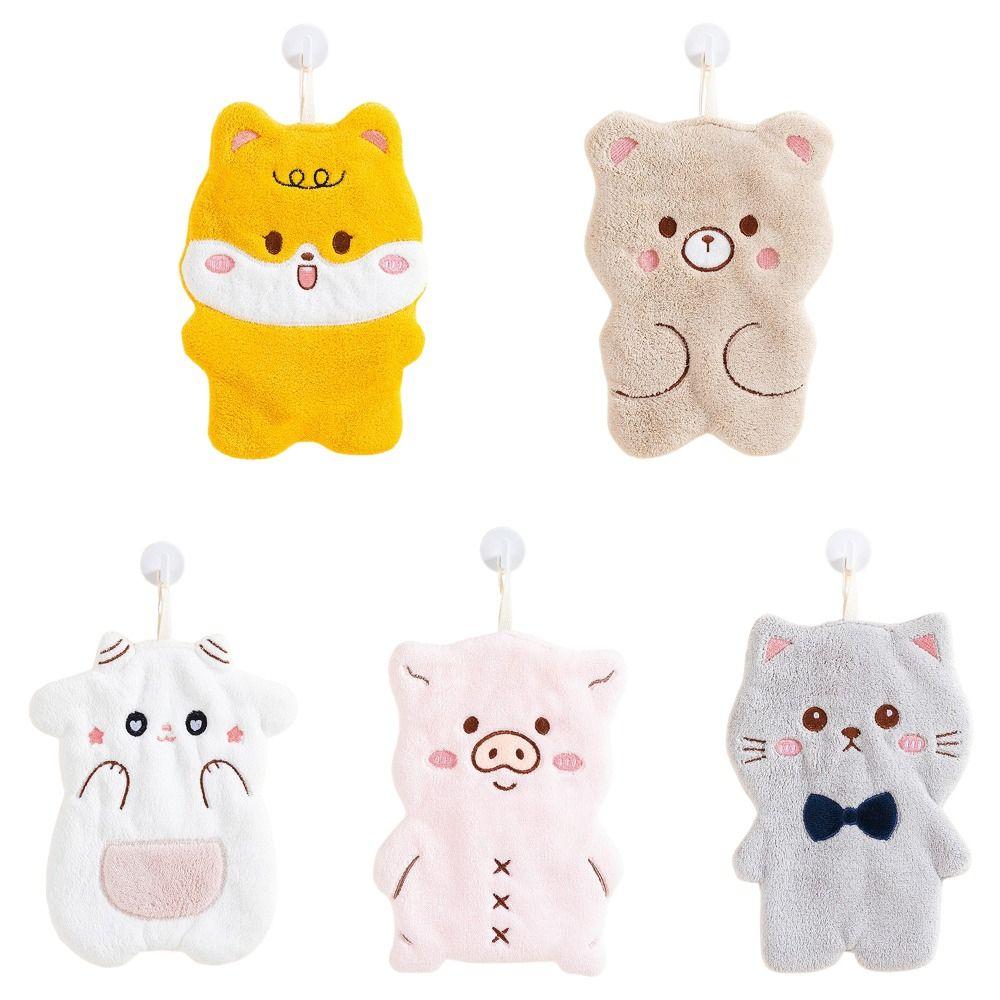 New Cartoon Animals Wipe Hand Towel Absorb Water Thickened Kitchen Cleaning Rag Coral Velvet Hanging Bathroom Hand Cloth