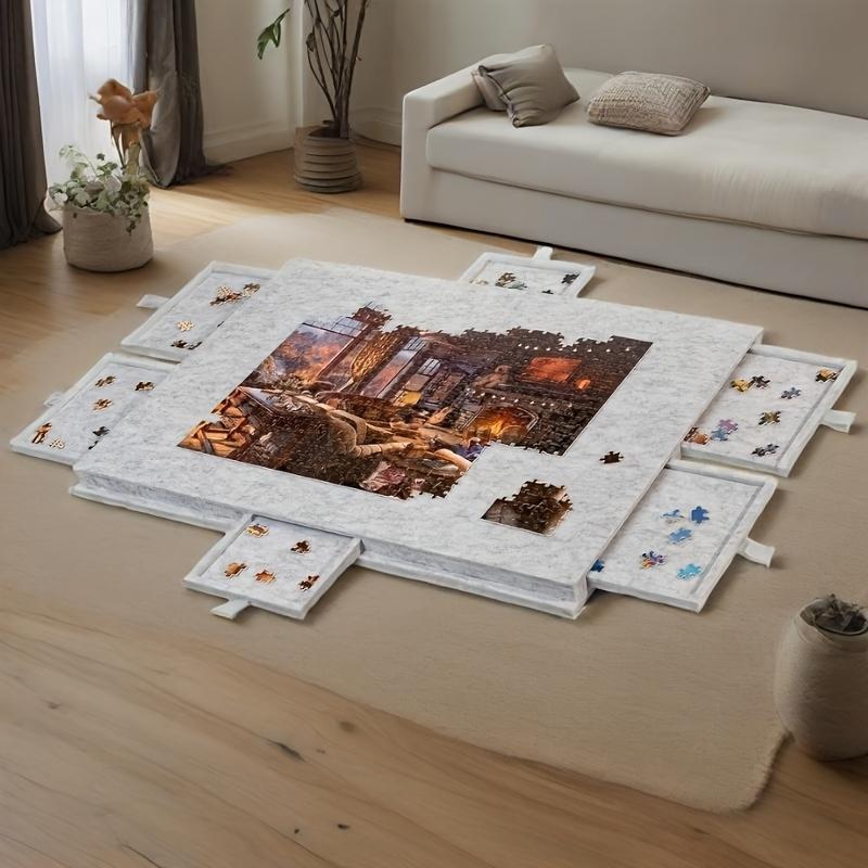 1 Set Tilting Puzzle Board with 6 Drawers, 2-in-1 Lid & Stand, Portable Felt Surface for Organizing 1000+ Pcs, Lightweight