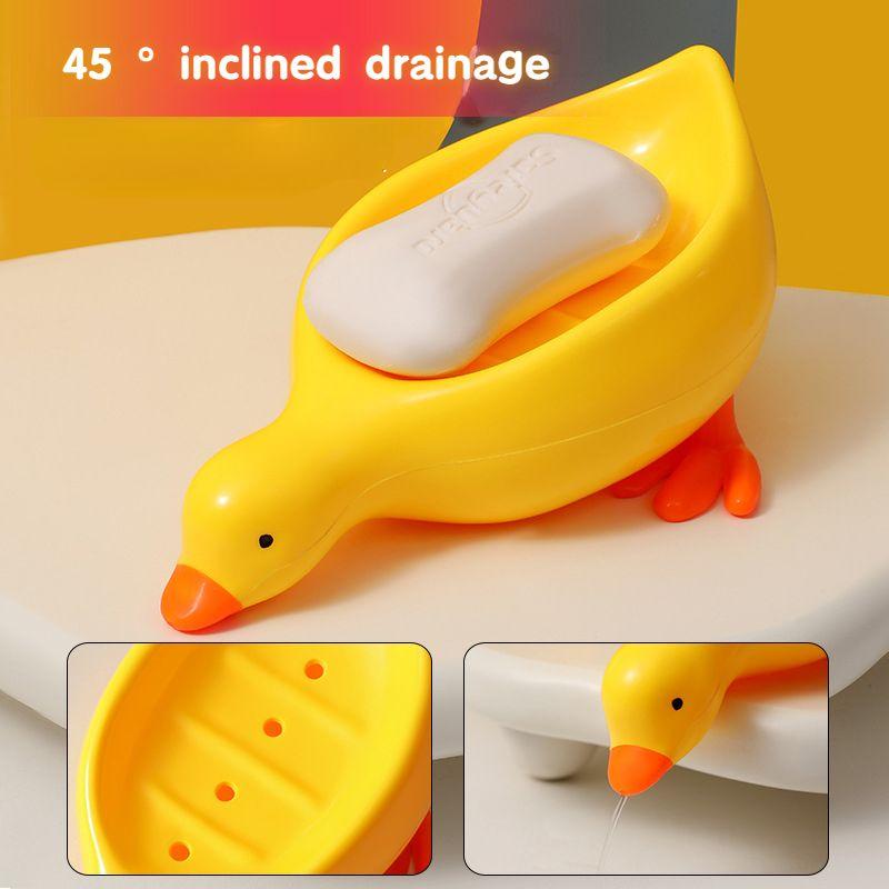 Little Yellow Duck Soap Box Cartoon Drain Soap Holder Household Creative Soap Container Bathroom Jewelry Storage Gadgets Toilet Shelf