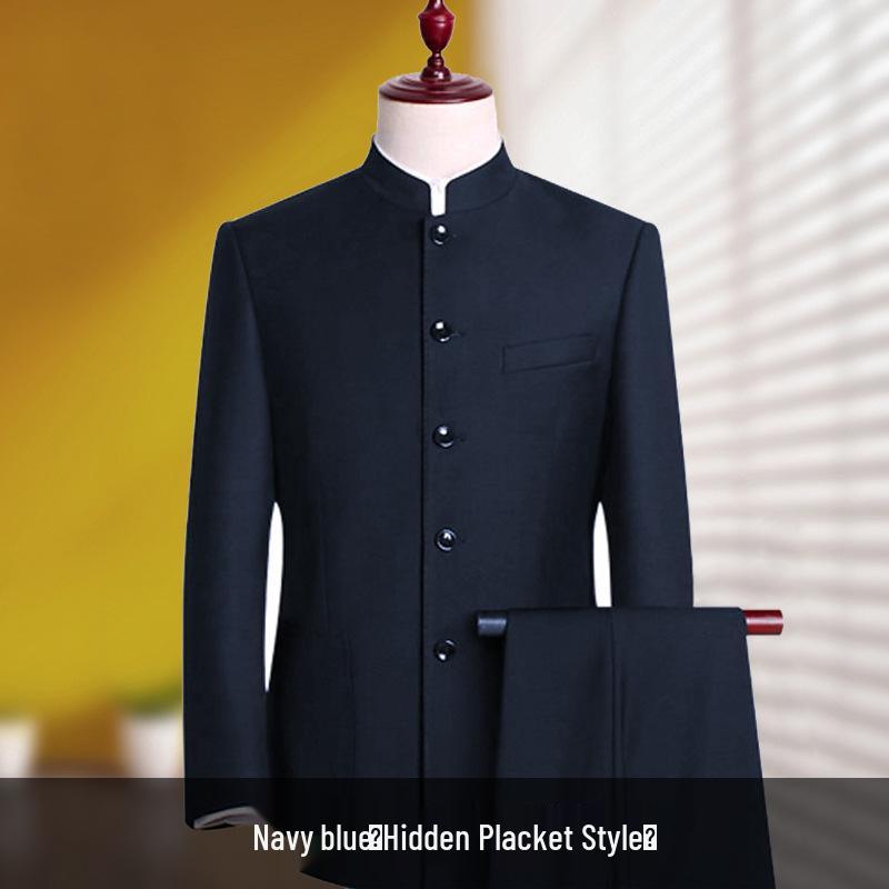 Men s Slim Fit Zhongshan Suit: Chinese Stand-up Collar Wedding & Banquet Tang Style 175A