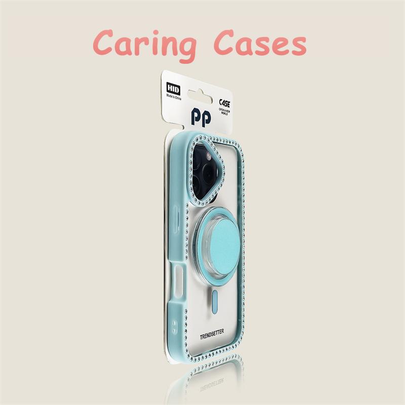 Für iPhone 17 Pro Max Hülle Rosa Strass Magnetischer Ständer Transparentes Harz Stoßfest Kompatibel mit iPhone 16 15 14 13