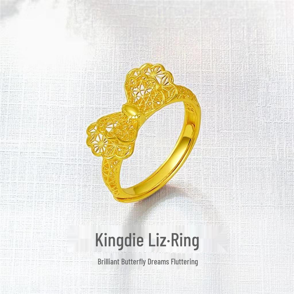 Gold-Plated Openwork Butterfly Ring for Women Adjustable Open Size