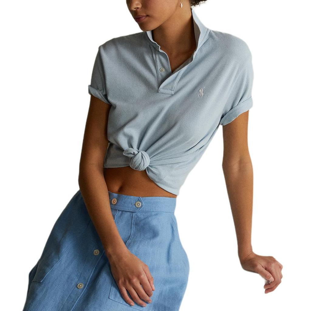 Polo Ralph Lauren Straight Fit Double Button Logo Embroidered Polo Shirt Women tops Blue WMPOKNINCU20062-400
