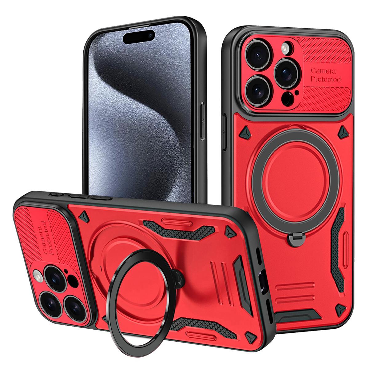 

For iPhone 15 Pro Case Compatible with MagSafe Shockproof TPU + PC Phone Back Cover with Kickstand