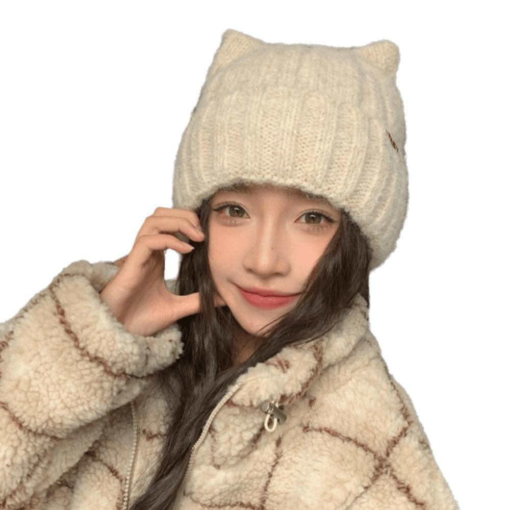 Thickened Winter Hat Warm Knitted Beanies Fashion Skullies Hat for Women бежевый