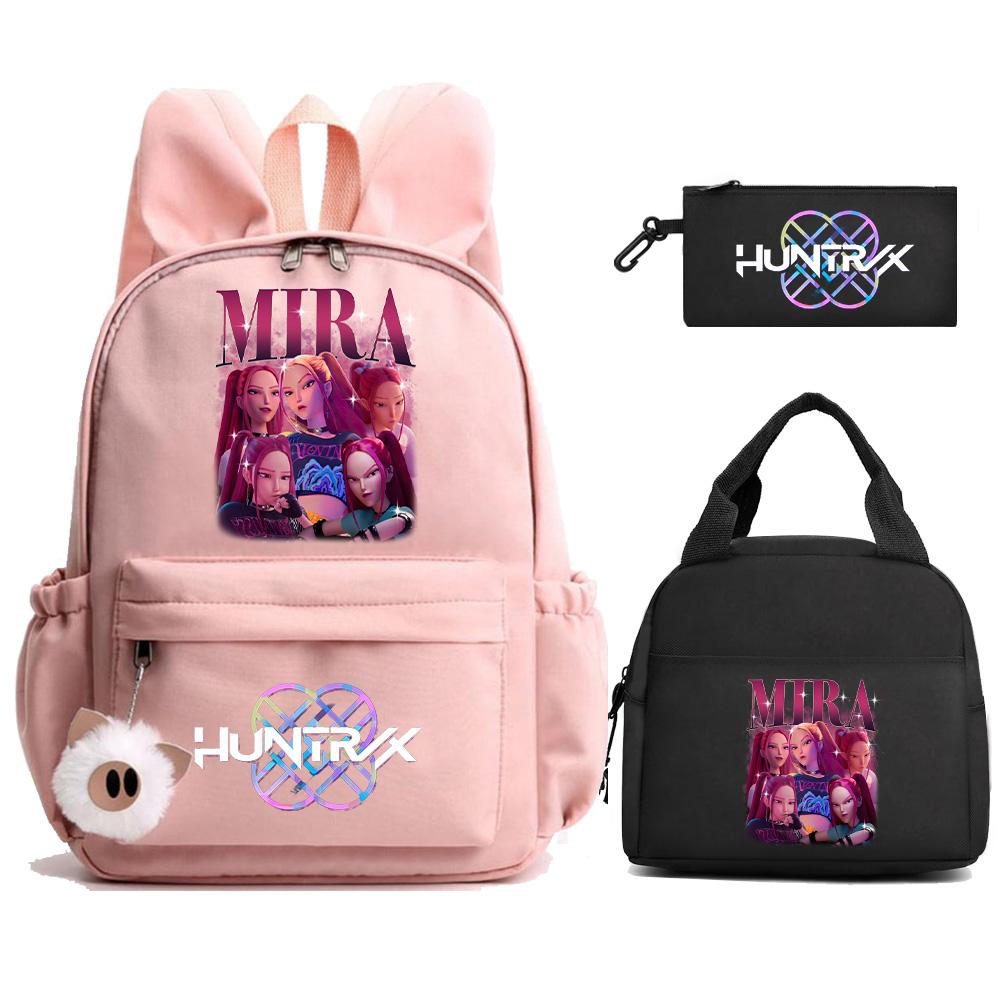 Cartoon Demon Hunters Printed Backpack Lunch Bag Pencil Case for Children Student Schoolbag Girl Kid Gift Women Travel Bag