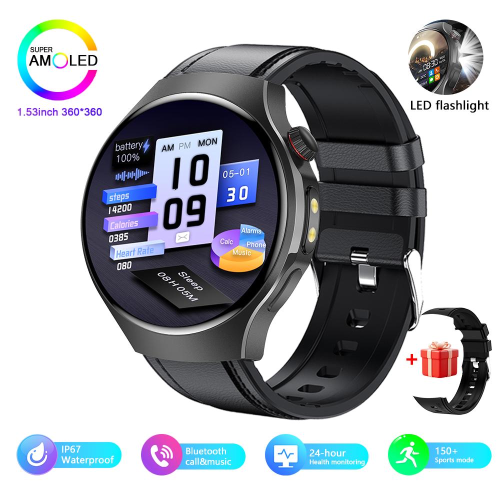 Outdoor Sports Men Smartwatch 1.53 360*360 HD AMOLED Screen LED Flashlight IP67 Waterproof Voice Call Smartwatch Gifts for Men