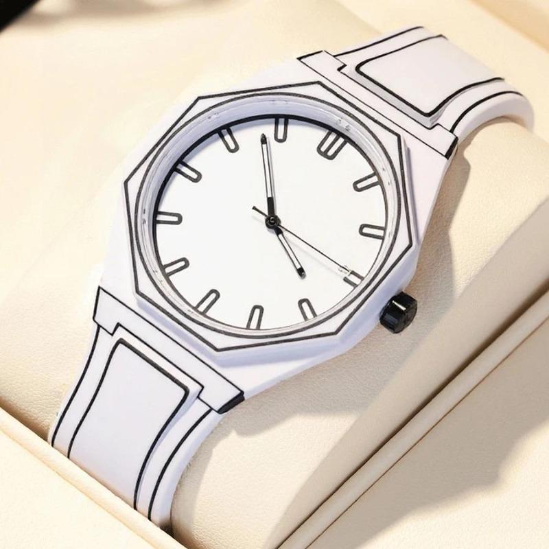 2D Sketch Line Men's Watch Fashion Minimalist Dial Silicone Strap Cartoon Comic Design Analog Quartz Wristwatches for Man Woman