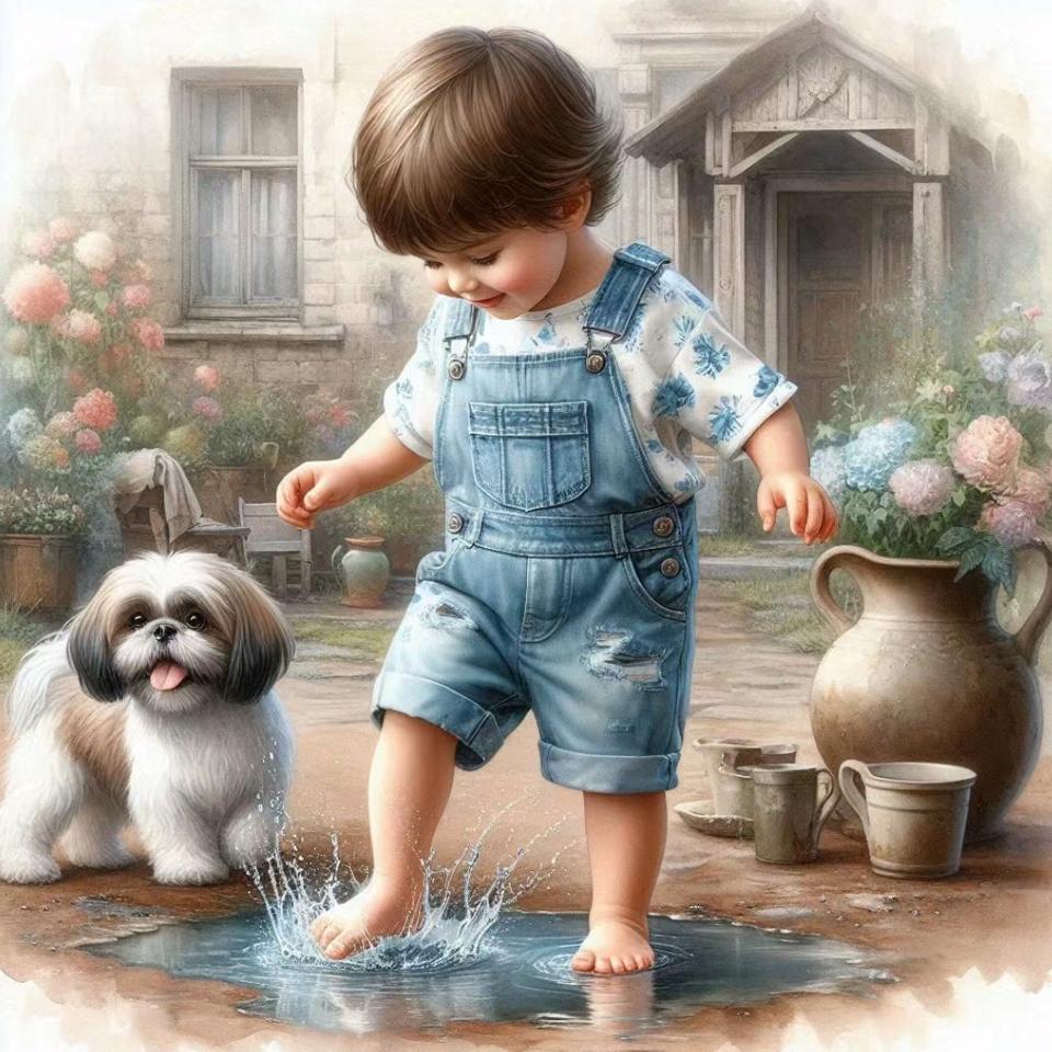 

5D алмазная картина счастливый маленький мальчик и собака полная квадратная дрель стразы алмазная вышивка детский крестик мозаика домашний декор Full Round 40x40CM