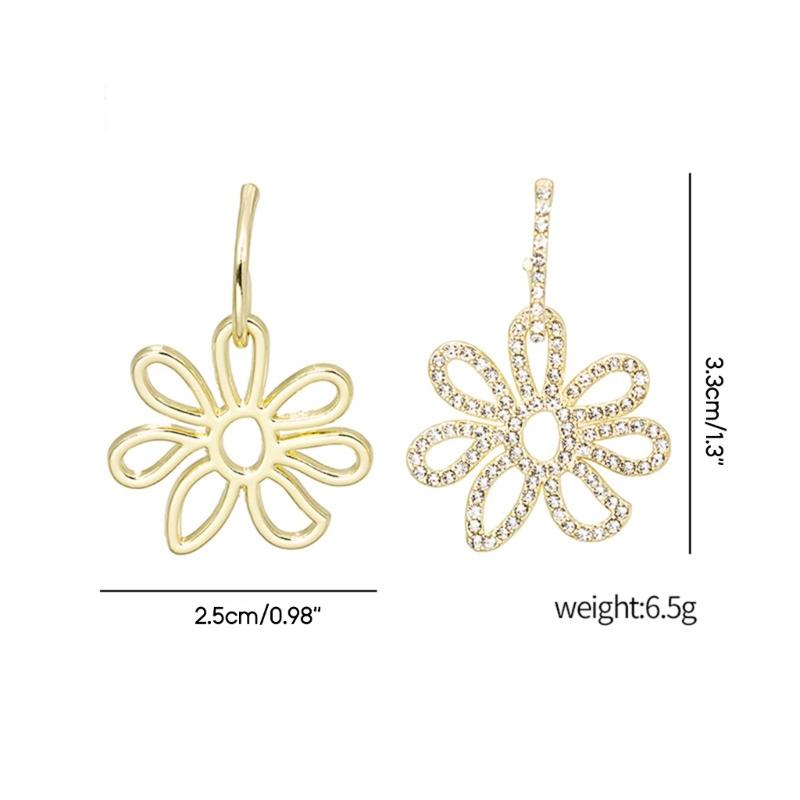 Asymmetric Dangle Earrings Unique Hollow Flower Drop Earrings Statement Jewelry Fashion Simple Small Hoop Earrings
