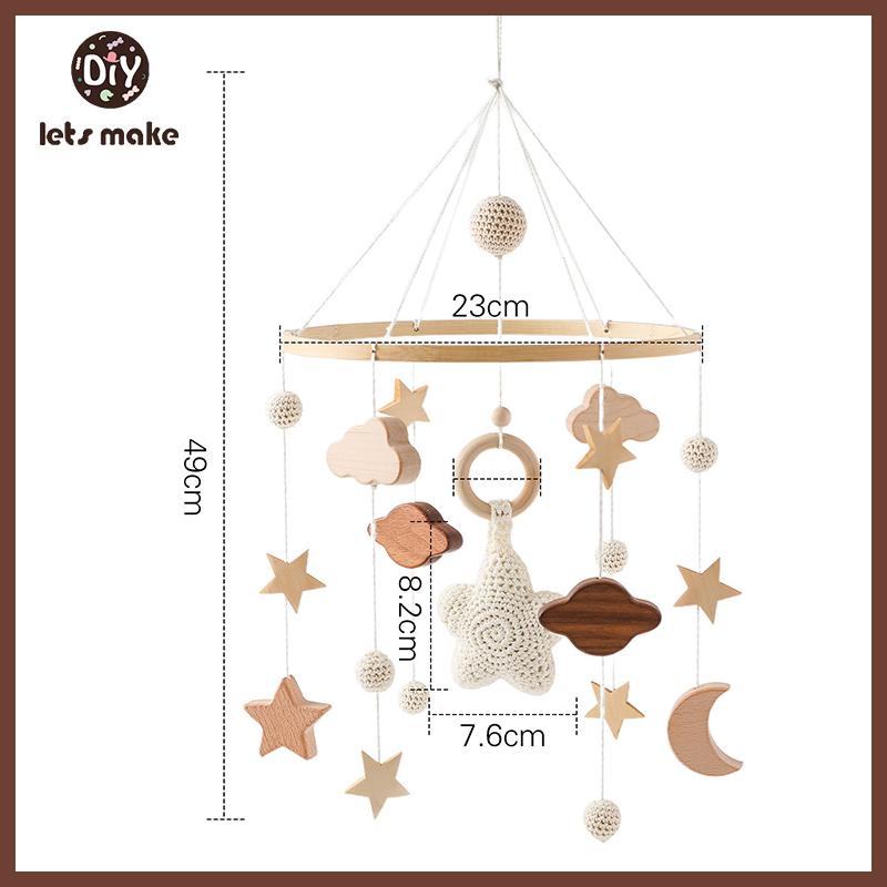 Let's Make Wooden Baby Rattles Soft Felt Cartoon Bear Cloudy Star Moon Hanging Bed Bell Mobile Crib Montessori Education