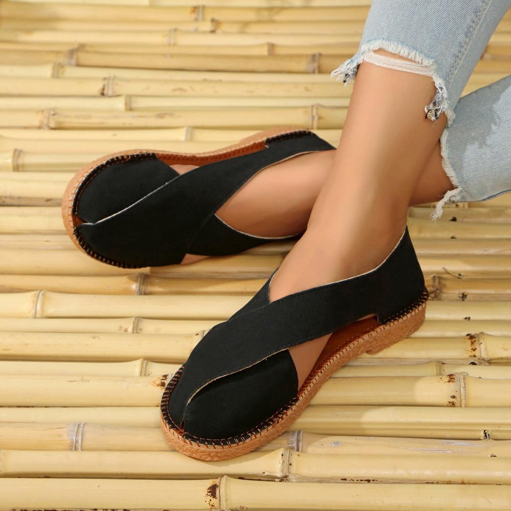 Fashion Women Summer Flat Hollow Sandals French Retro Open Toe Slide Sandals