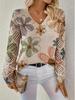Bohemian Floral V-Neck Long Sleeve Pullover Sweater