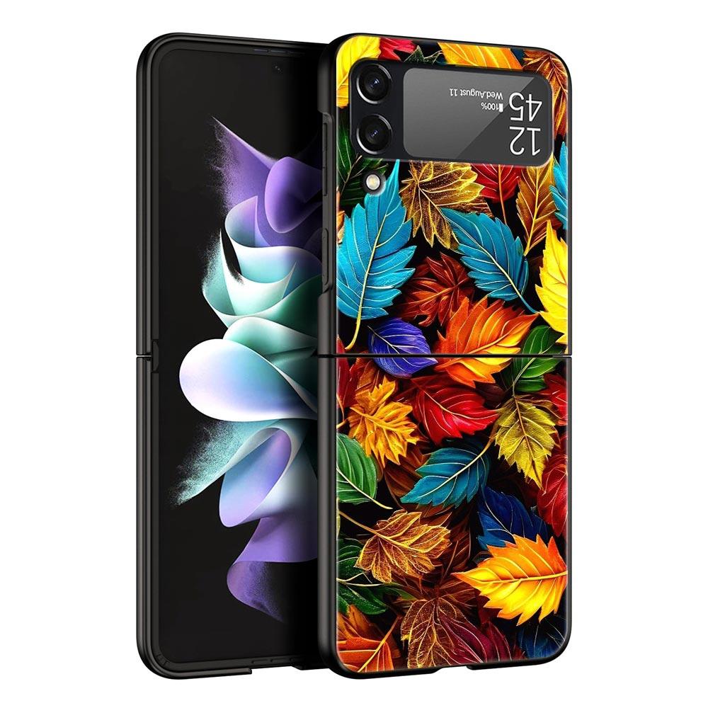 Cartoon Leaf Hard PC Phone Case For Samsung Galaxy Z Flip 7 6 5 4 Black Cover For Galaxy Z Flip 3 Foldable Shell Fundas Capa Bag