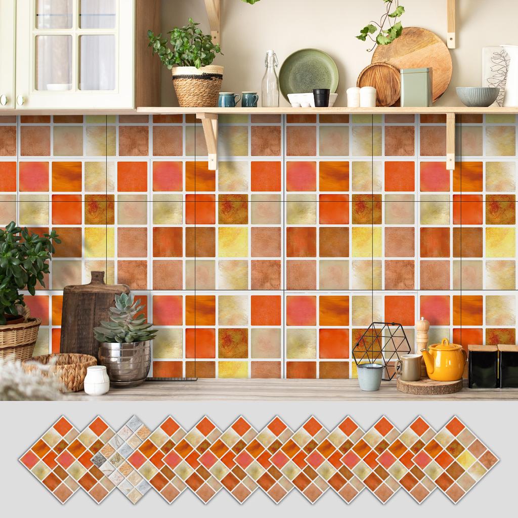 12 Self-adhesive Kitchen Waterproof and Oil-proof Wall Stickers, Bathroom Wall Decoration Renovation, Beautification Strong Wallpaper Stickers