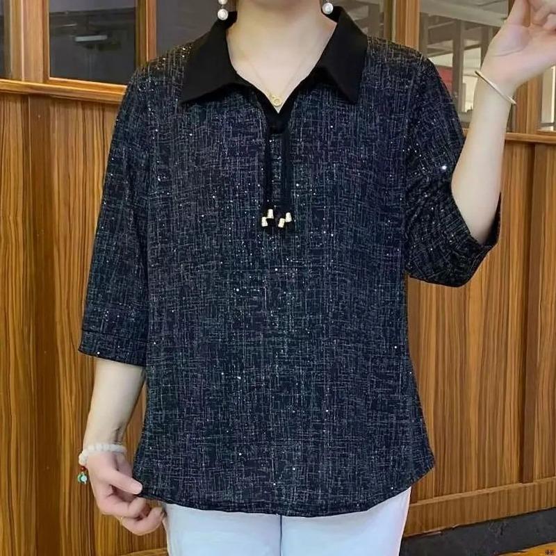 Summer Lapel Thin Loose Casual All-match Shirt for Age Reduction Shirt Collar Top