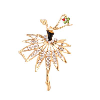 European & American Rhinestone Enamel Dancing Girl Brooch with Five-Petal Flower - Fashionable Clothing Accessory