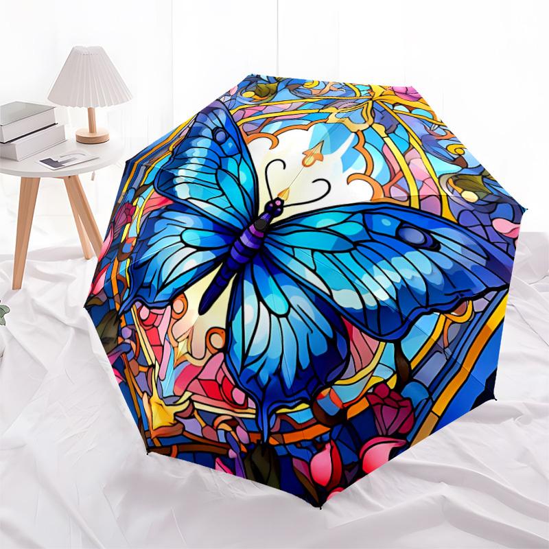 1pc Butterfly Stained Fashionable Automatic Opening/Closing Folding Umbrella with 8 Bones, Windproof Portable, Daily Use164