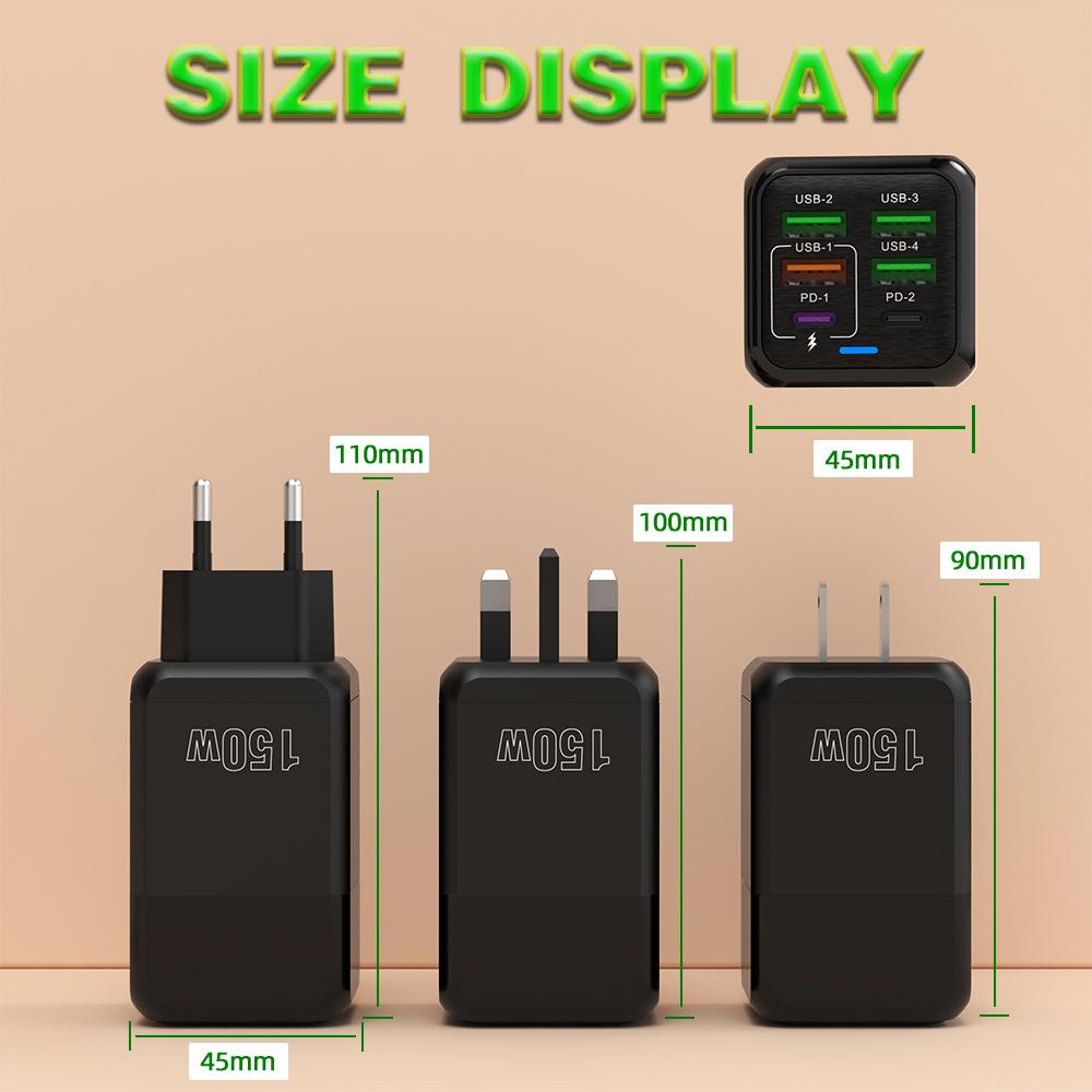 150 W 6 portów Pd QC 4.0 USB C Szybka ładowarka ścienna Super szybkie ładowanie dla iPhone'a Samsunga Ipada Xiaomi Huawei Oneplus Oppo