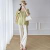 2026 Maternity Summer Off-the-Shoulder Puff Sleeve Top & Casual Straight-Leg Pants Set