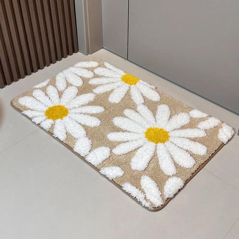 VIKAMA Fresh Daisies Fluffy Rug Water-Resistant Anti-Slip Bathroom Floor Mat Bedroom Balcony Entrance Door Mat Home Decoration
