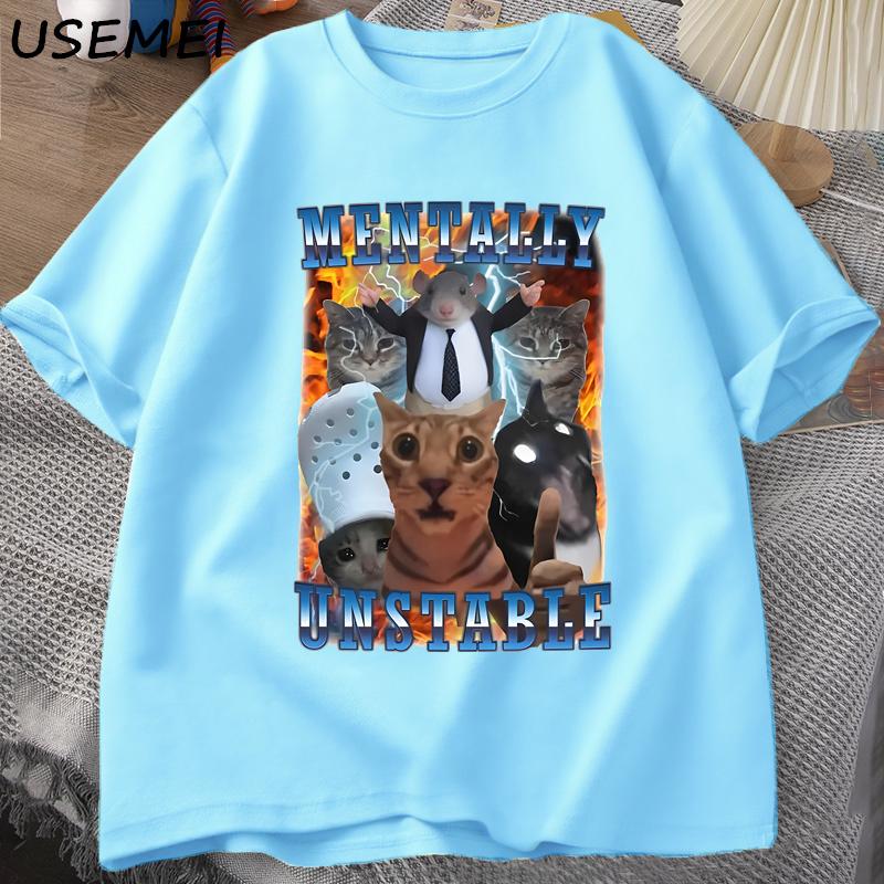 

Unisextally Unstable Funny Cat Meme T Shirt Unisex Stupid Unhinged T Shirts Harajuku Cotton Short Sleeve Graphic T Shirts Unisex Clothes 4XL