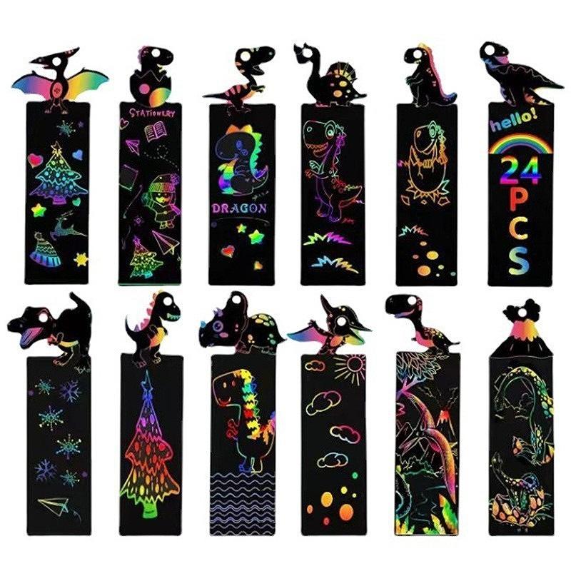 12Pcs Colorful Animal Scratching Paper DIY Dinosaur Scratch Painting Paper Art Magic Paper  Kids Drawing Toy